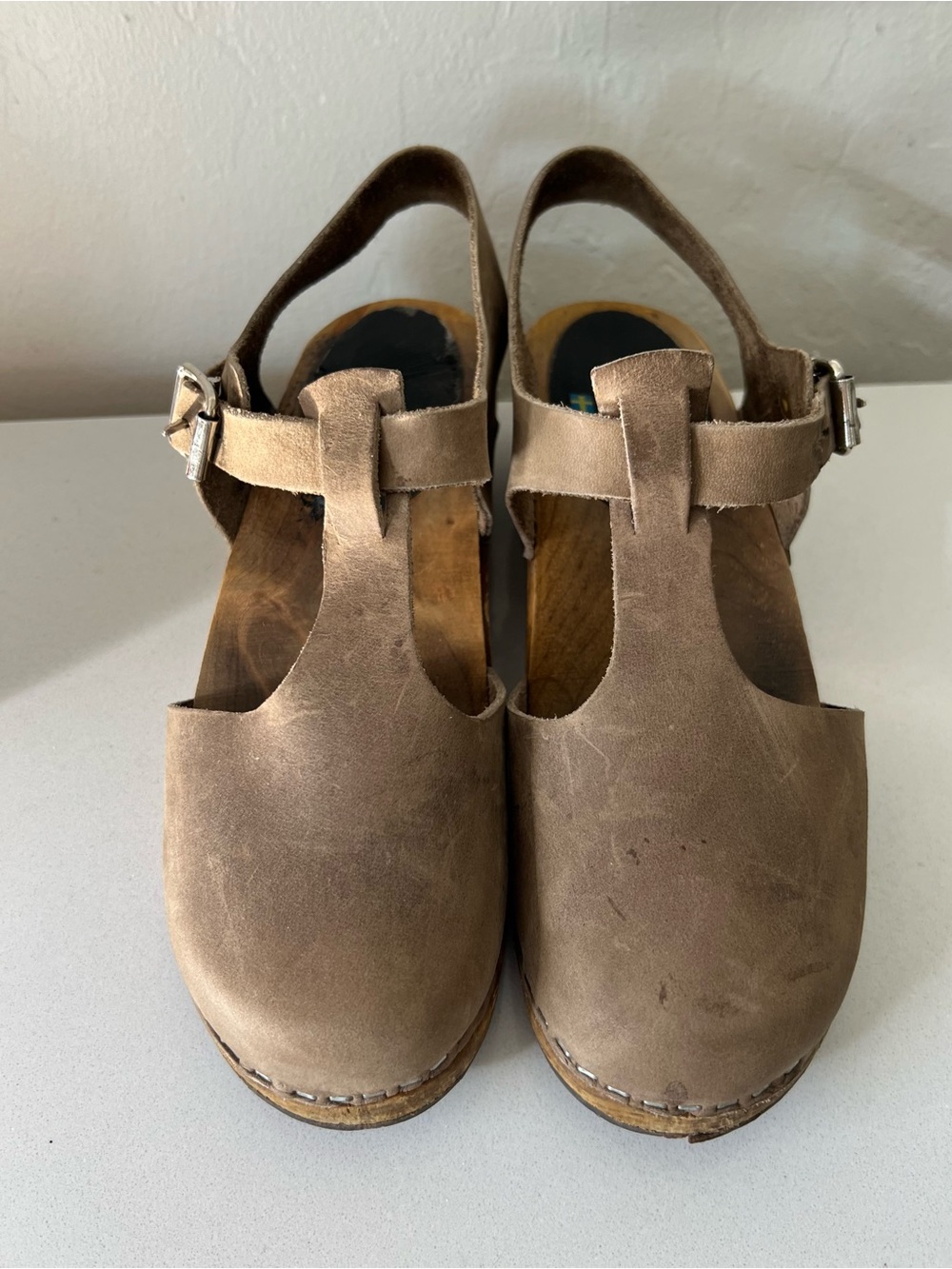 Lotta From Stockholm May Jane Leather Wooden Heel Clog Sandals Size 37